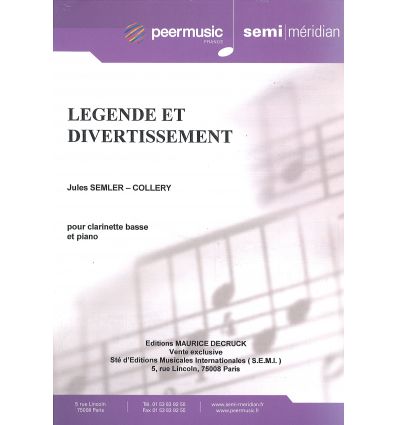 Légende & Divertissement (cl. basse et piano) dist...
