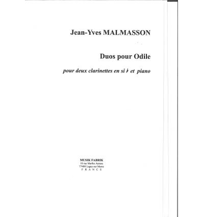 Duos pour Odile, version 2 clar. et piano (young p...